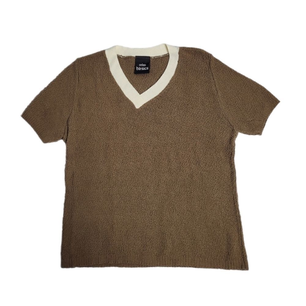 VINTAGE 90s Y2K‎ sweater brown knit v-neck short sleeve top S
